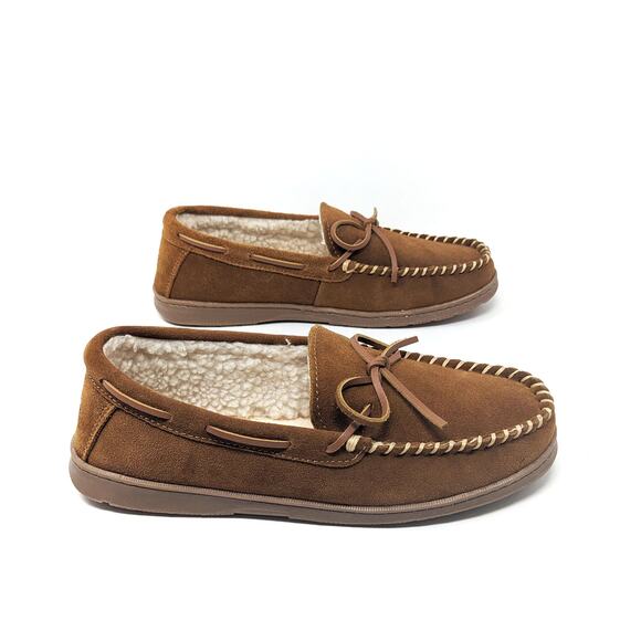 Sperry Shoes Mens 10 Trapper Moccasin Leather Faux Fur Lining Slippers Tan - Picture 5 of 8